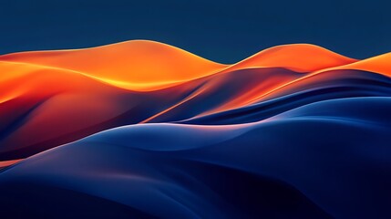 Vibrant gradient dunes blending deep blue at base to bright orange peaks in surreal tranquil abstract scene