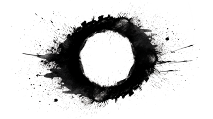Abstract dark image featuring a central circular shape surrounded by pixelated patternsisolated on transparent background	