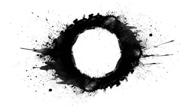 Abstract dark image featuring a central circular shape surrounded by pixelated patternsisolated on transparent background	