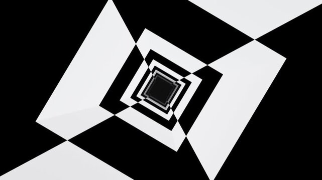 Black and white square hypnotic optical illusion tunnel loop animation