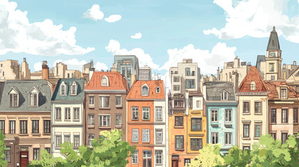 Fototapeta premium City outdoor day landscape house and street buildings outdoor cityspace disign vector illustration