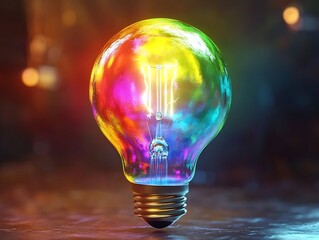 A Glowing Lightbulb Displaying Varied Colors Across Its Glass