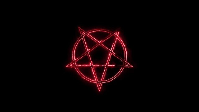 Red glowing pentagram symbol flickering with animated fire effect on black