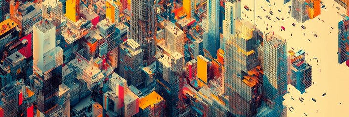 Fototapeta premium Abstract colorful city skyline aerial view