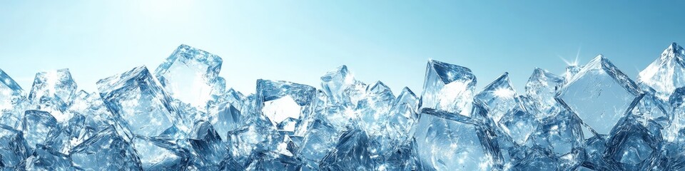 Obraz premium Stunning Ice Crystal Landscape Against Clear Blue Sky: Explore Pristine Geometric Patterns and Translucent Textures in Nature's Marvelous Frozen Wonderland