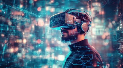 Man experiences virtual reality through advanced augmented reality interface