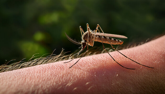 Un moustique qui pique un bras humain