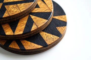 Modern wooden coasters with geometric patterns