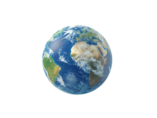 Model of planet Earth showcasing detailed cloud patterns and geography from different regions