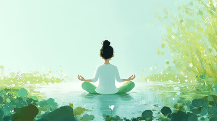 Lotus position yoga pose meditation art relax people relax isolated on white background design concept character happiness vector illustration.