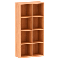 3d render wooden bookshelf with transparent background