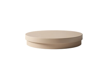 Beige round display podium on black background for product presentation