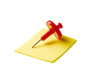 Yellow Sticky Note with Red Push Pin isolated on transparent background