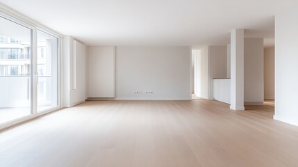 Obraz premium Empty, modern living space with large windows