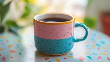 Retro 80s style coffee cup close up view