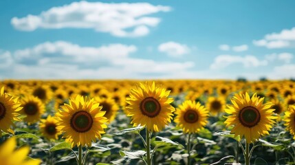 Obraz premium Sunflower field stretching to the horizon, vibrant colors
