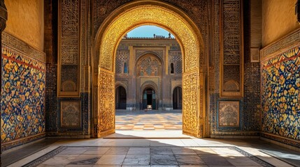 Obraz premium Intricate archway leads to ornate building interior