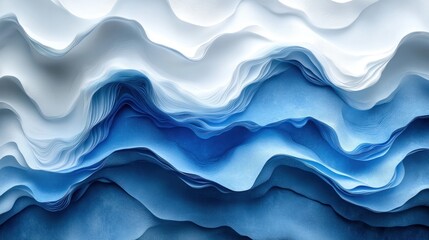 Obraz premium Abstract blue white paper waves layered background design element