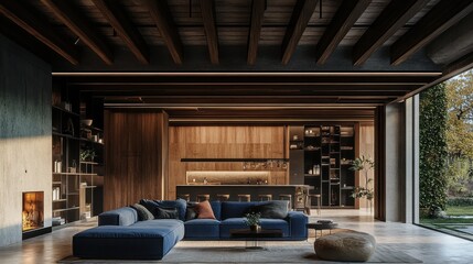 Fototapeta premium Modern Open Plan Living Room with Kitchen with Cozy and Chic.