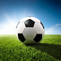 Naklejka premium soccer ball on green grass