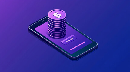 Online currency exchange money transfer, mobile phone application, tiny character stand stack money isolated on white, flat vector illustration. Modern bank system, internet finance transmission.