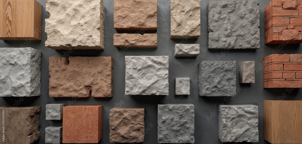 Leinwandbilder assorted building materials samples wood stone tiles. overhead construction design decor architectur