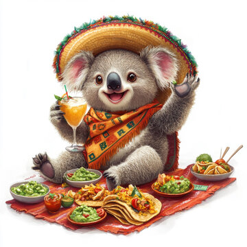 koala wearing sombrero drinking juice clip art preview