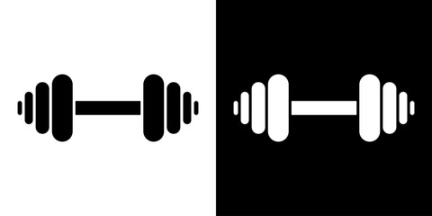 Dumbbell Icon. Two-tone version Black and White. Gym Icon - Isolated Flat Vector Symbol Outline Style