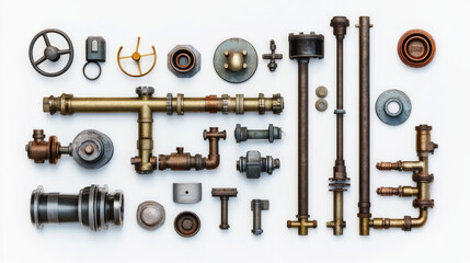 Pipe vector plumbing pipeline or piped tubing construction of metaal piping system illustration set of plastic tubes with valves isolated on white background