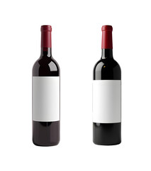set of two Red wine bottle with blank label on white background
