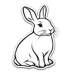 Obraz premium Stylized illustration of a white rabbit with black outlines and details, sitting upright, a classic and cute depiction of the animal.