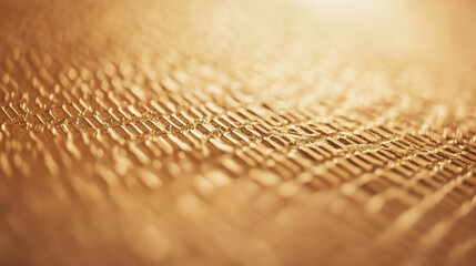 A macro shot of a polished golden surface with delicate hammered patterns, subtly catching the light. The intricate texture adds depth and luxury, with warm golden tones dominating the scene