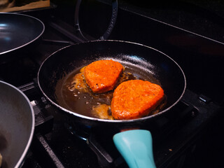 frying pan with meat