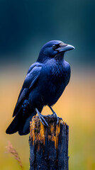 Crow Perched on Stump, Evening Light