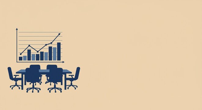 conference table with chairs and a graph illustration representing growth and productivity on a simple background