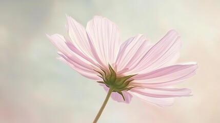 Obraz premium A blooming cosmos flower with delicate pink petals stretching outward
