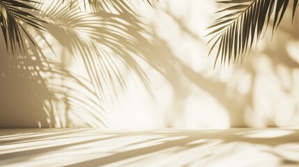 Obraz premium Tropical Sunlight and Palm Leaf Shadows on Beige Wall.