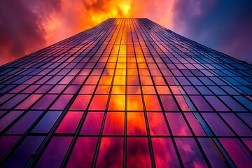 Modern Skyscraper Reflecting Colorful Sunset Hues