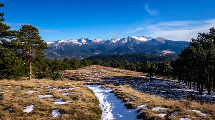 Breathtaking Mountain Landscape with Clear Blue Sky and SnowCapped Peaks : Generative AI