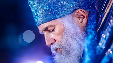 Elderly musician plays string instrument, concert stage