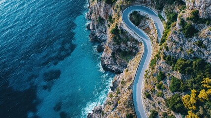 Obraz premium Breathtaking coastal road winds along the cliffs, offering stunning ocean views