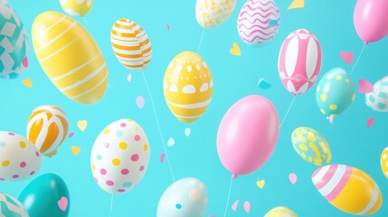 Colorful Easter Egg Balloons Floating on Turquoise Background.