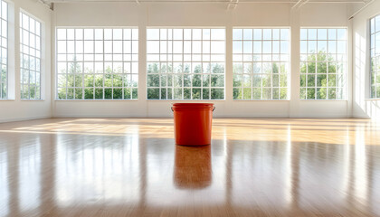 Fototapeta premium Empty Studio with Red Bucket