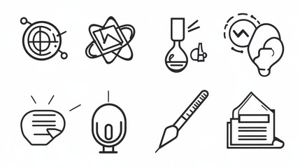 Set of flat design outline icons education tutorials staff training learning research knowledge vector illustration.