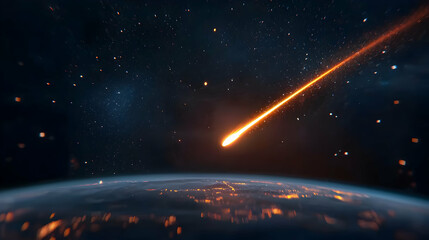 Obraz premium Fiery Meteoroid Falling Towards Earth at Night