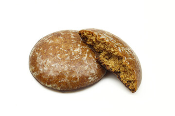 Glazed gingerbread biscuits isolated on white background