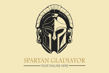 helmet and shield of the Spartan warrior symbol, emblem. Spartan helmet logo, vector illustration of spartan helm and shield, Greek gladiator armor flat vector icon