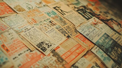 A close-up shot of various multilingual newspapers forming a textured background