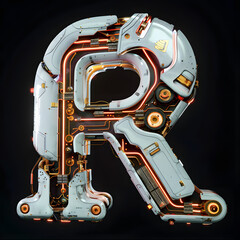 Futuristic Robotic Letter R - Advanced 3D Typography in Digital Art and Design