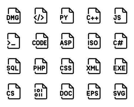 Outline icons set for Programming files
